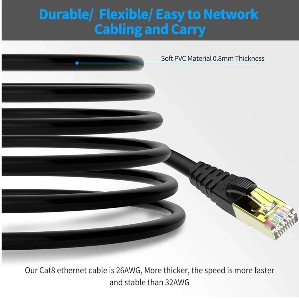 3/for $15 🍒5 Pack KASIMO CAT8 Super Speed Ethernet Cable - NEW w TAGS 🏷️ - Picture 4 of 12